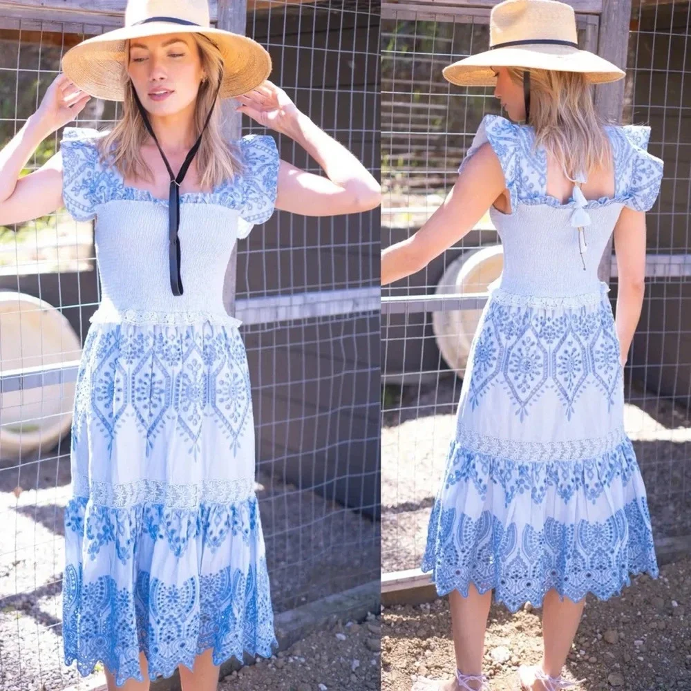 BELL by Alicia Bell Smocked Eyelet Midi Dress - Picture 3 of 10